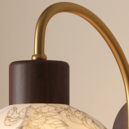 Curved Wood Frame Fabric Shade 1-Light Wall Sconce Lamp