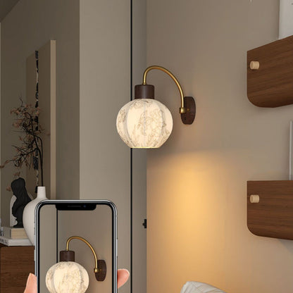 Curved Wood Frame Fabric Shade 1-Light Wall Sconce Lamp