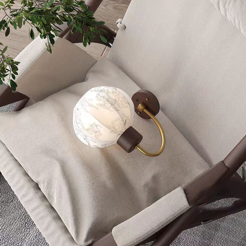 Curved Wood Frame Fabric Shade 1-Light Wall Sconce Lamp
