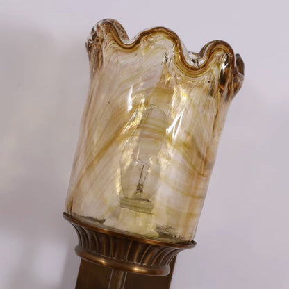 Flower Copper Pole Glass Shade 1-Light Wall Sconce Lamp