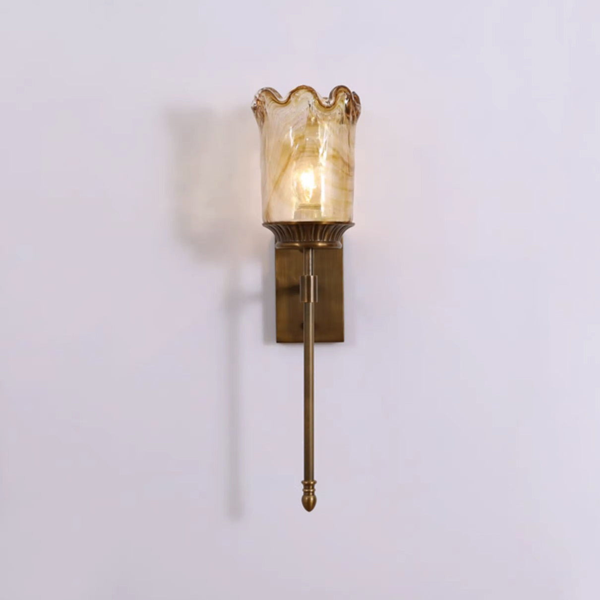 Flower Copper Pole Glass Shade 1-Light Wall Sconce Lamp
