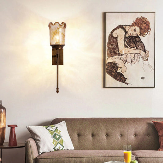 Flower Copper Pole Glass Shade 1-Light Wall Sconce Lamp