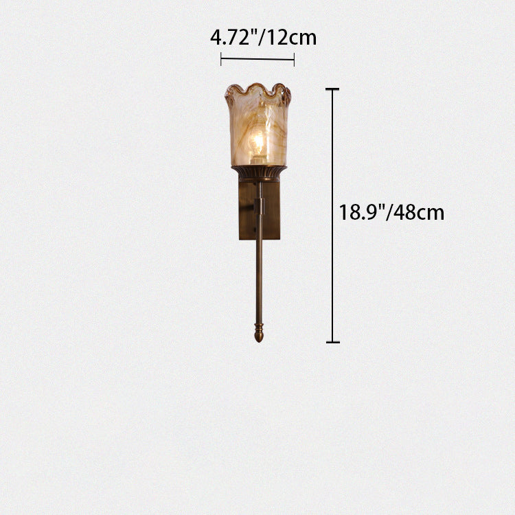 Flower Copper Pole Glass Shade 1-Light Wall Sconce Lamp