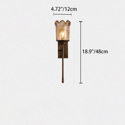 Flower Copper Pole Glass Shade 1-Light Wall Sconce Lamp