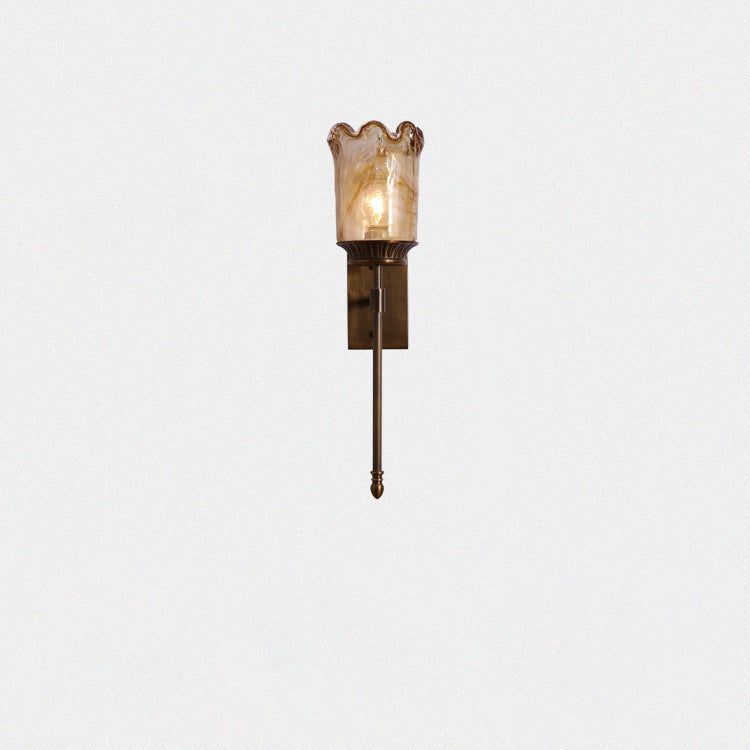 Flower Copper Pole Glass Shade 1-Light Wall Sconce Lamp