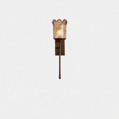 Flower Copper Pole Glass Shade 1-Light Wall Sconce Lamp