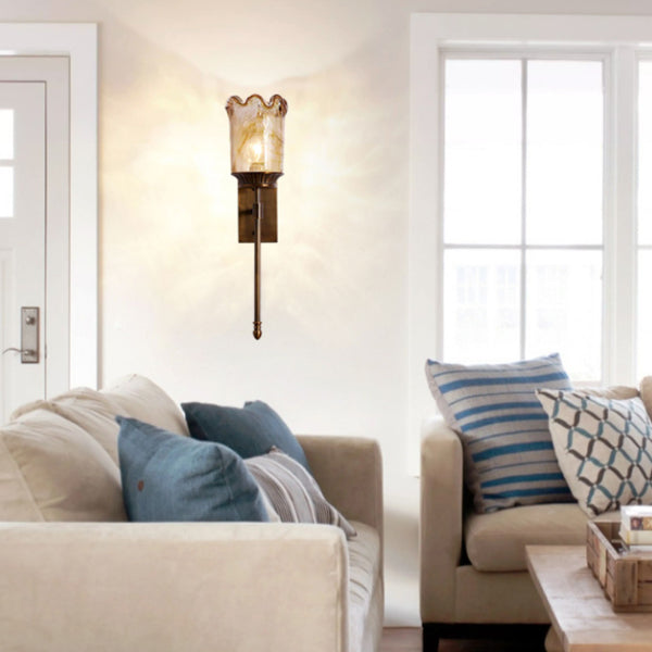 Flower Copper Pole Glass Shade 1-Light Wall Sconce Lamp