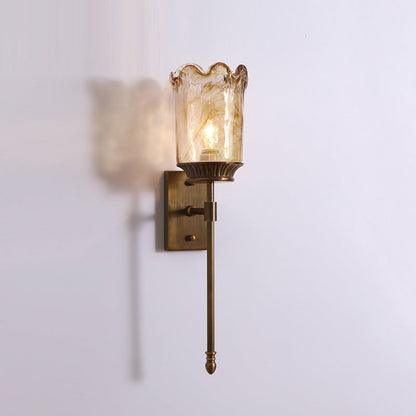 Flower Copper Pole Glass Shade 1-Light Wall Sconce Lamp