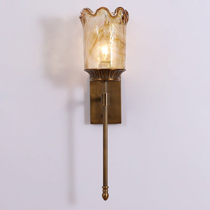 Flower Copper Pole Glass Shade 1-Light Wall Sconce Lamp