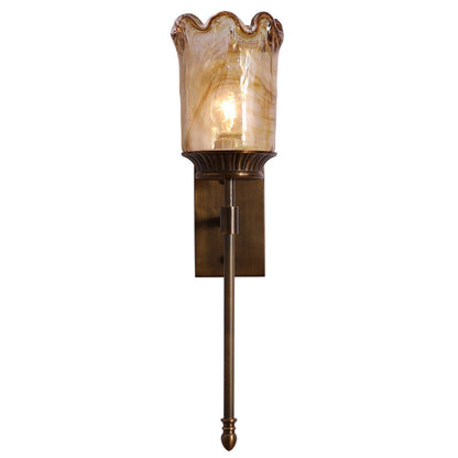 Flower Copper Pole Glass Shade 1-Light Wall Sconce Lamp