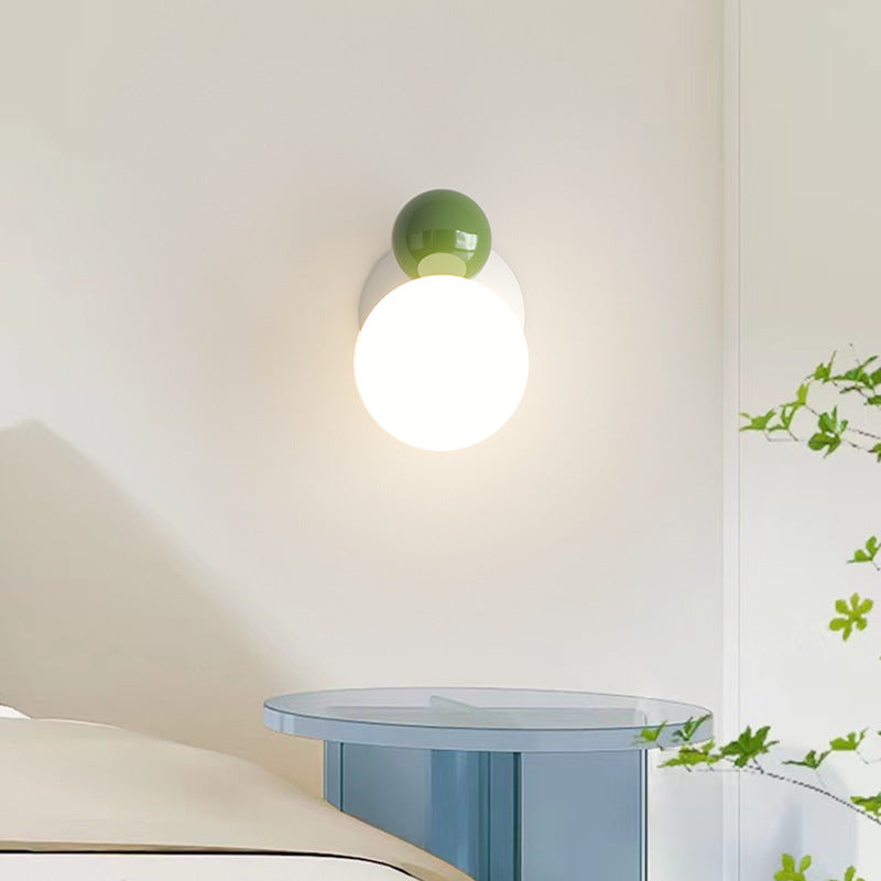 Round Globe Iron Plastic Shade 1-Light Wall Sconce Lamp