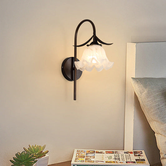 Curved Iron Frame Glass Shade 1-Light Wall Sconce Lamp
