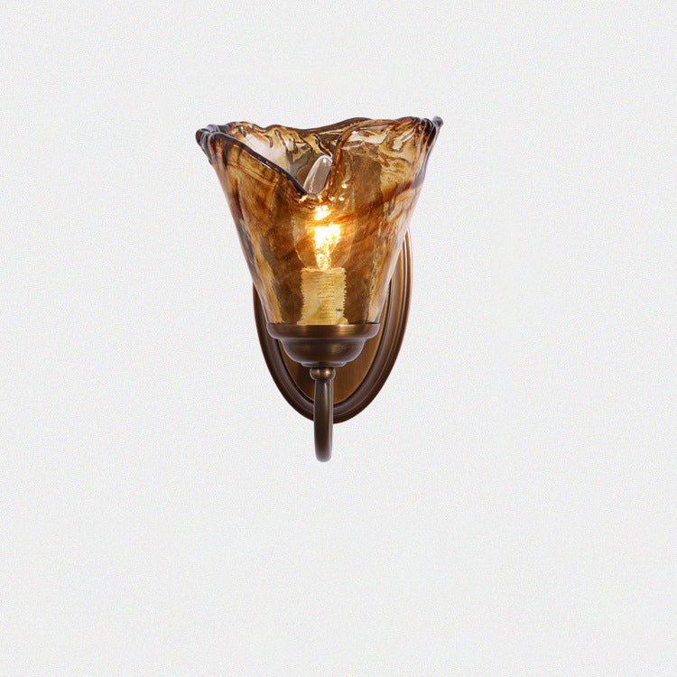 Cup Full Brass Frame Glass Shade 1-Light Wall Sconce Lamp