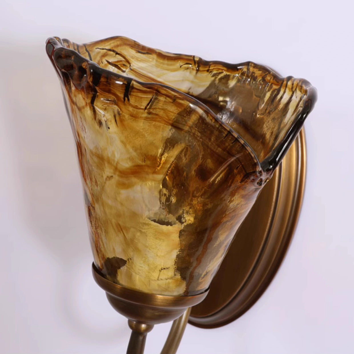Cup Full Brass Frame Glass Shade 1-Light Wall Sconce Lamp