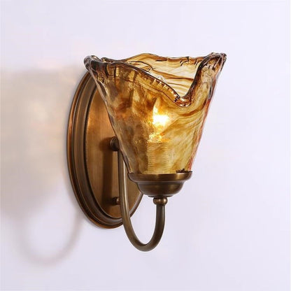 Cup Full Brass Frame Glass Shade 1-Light Wall Sconce Lamp