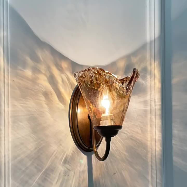 Cup Full Brass Frame Glass Shade 1-Light Wall Sconce Lamp