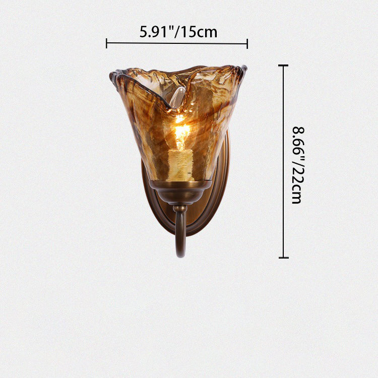 Cup Full Brass Frame Glass Shade 1-Light Wall Sconce Lamp