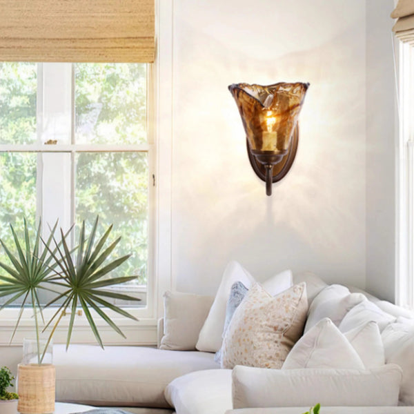 Cup Full Brass Frame Glass Shade 1-Light Wall Sconce Lamp