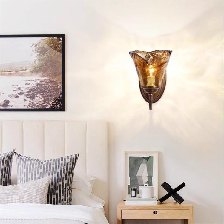 Cup Full Brass Frame Glass Shade 1-Light Wall Sconce Lamp