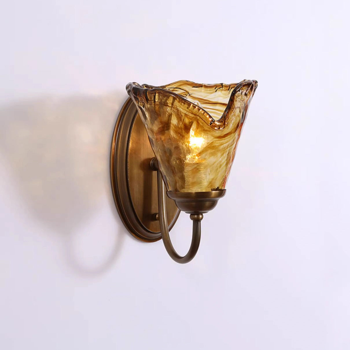 Cup Full Brass Frame Glass Shade 1-Light Wall Sconce Lamp
