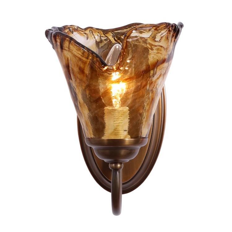 Cup Full Brass Frame Glass Shade 1-Light Wall Sconce Lamp