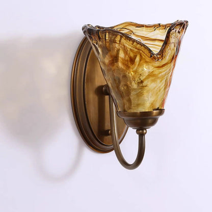Cup Full Brass Frame Glass Shade 1-Light Wall Sconce Lamp