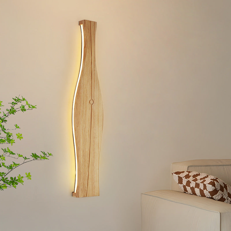 Japanese Shape Wood Aluminum Silicone LED Wall Sconce Lamp