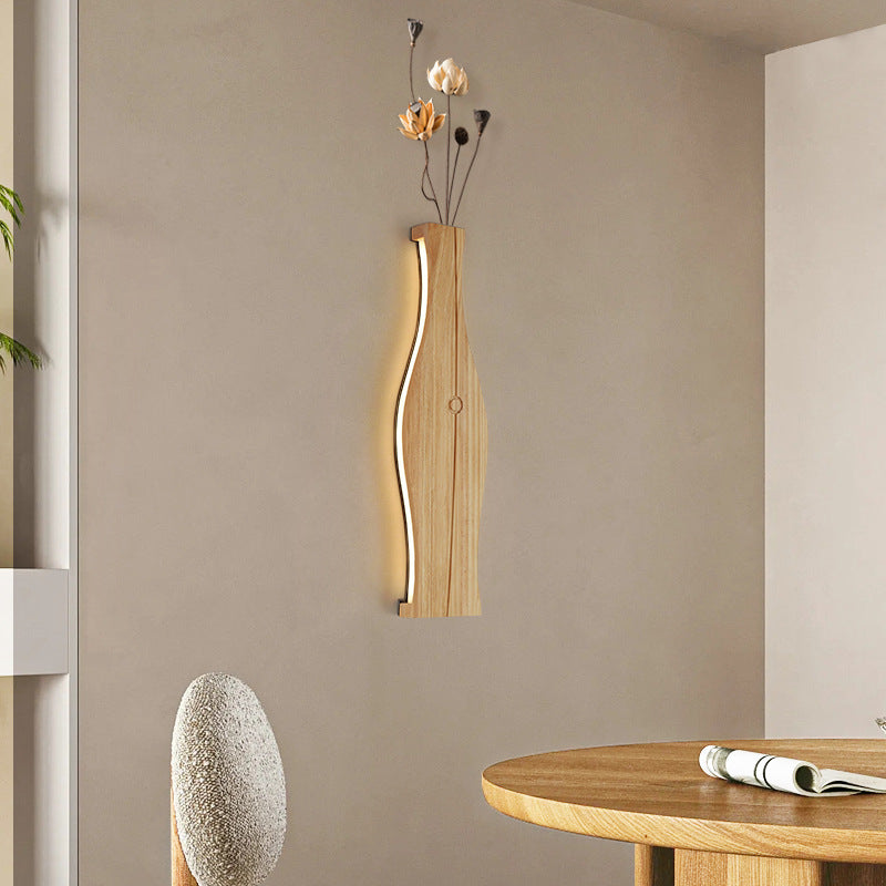 Japanese Shape Wood Aluminum Silicone LED Wall Sconce Lamp