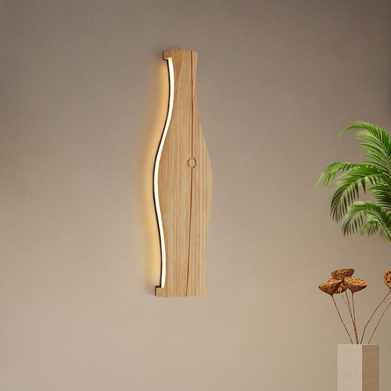 Japanese Shape Wood Aluminum Silicone LED Wall Sconce Lamp