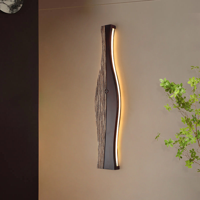 Japanese Shape Wood Aluminum Silicone LED Wall Sconce Lamp