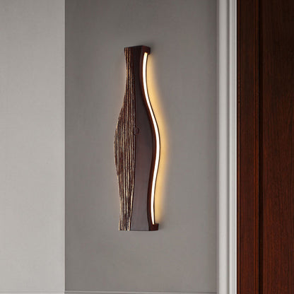 Japanese Shape Wood Aluminum Silicone LED Wall Sconce Lamp