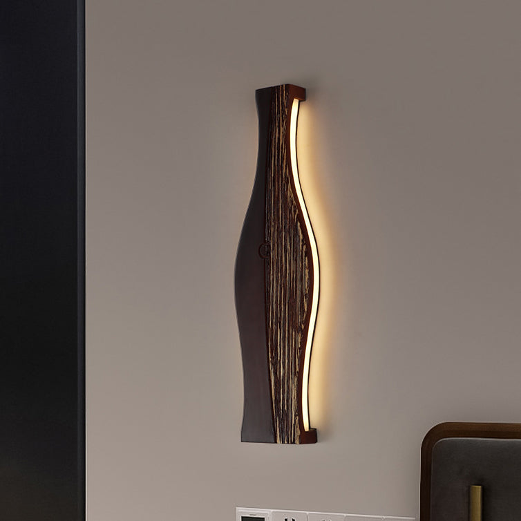 Japanese Shape Wood Aluminum Silicone LED Wall Sconce Lamp