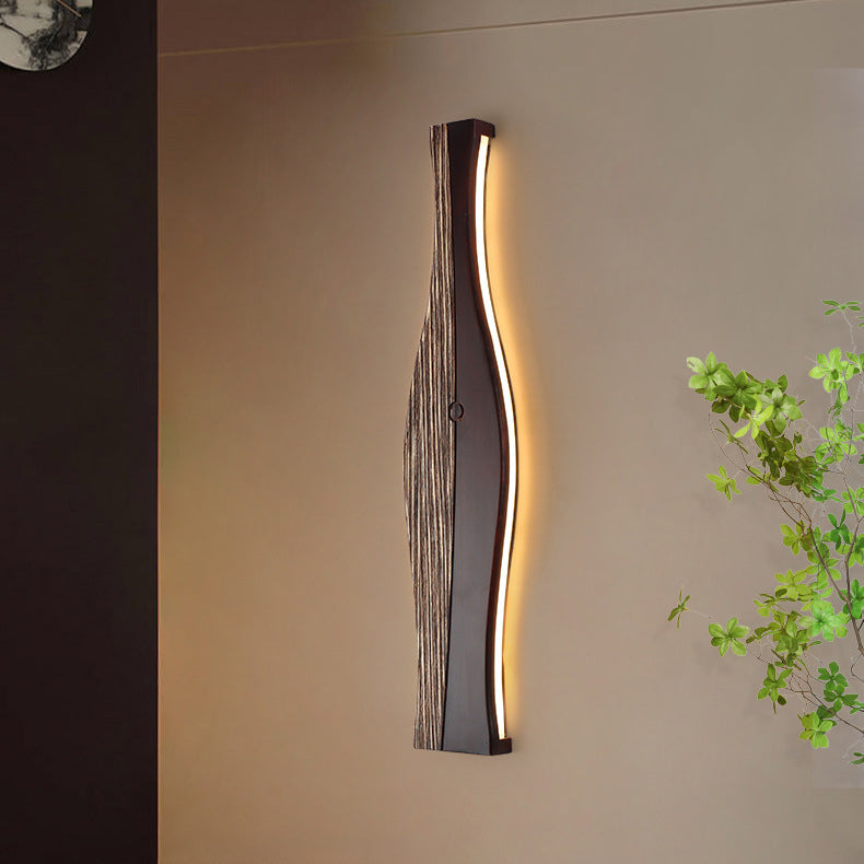 Japanese Shape Wood Aluminum Silicone LED Wall Sconce Lamp