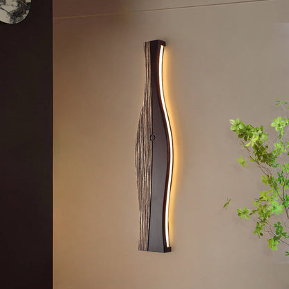 Japanese Shape Wood Aluminum Silicone LED Wall Sconce Lamp