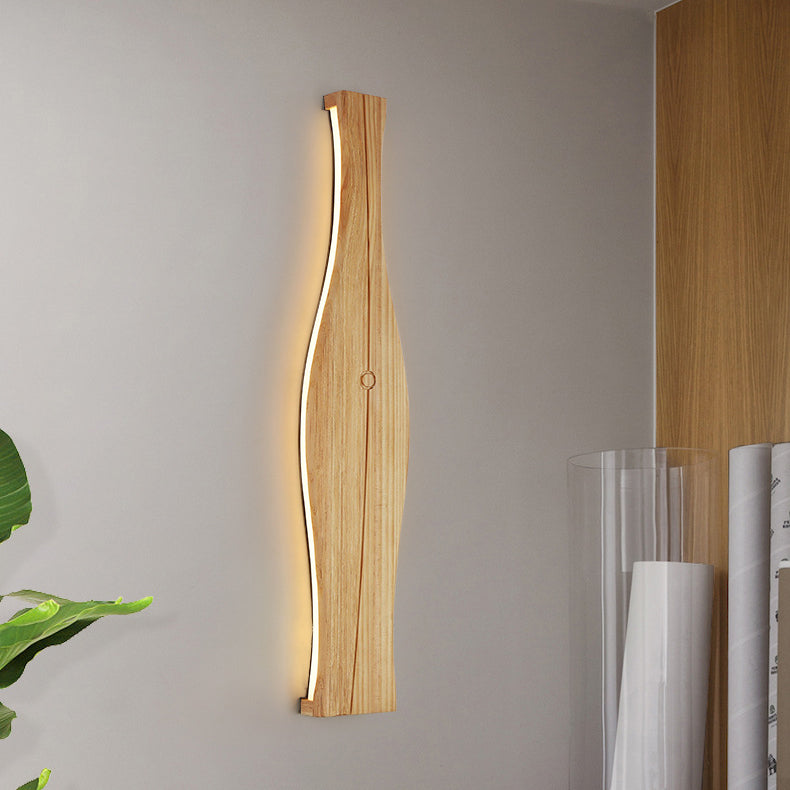 Japanese Shape Wood Aluminum Silicone LED Wall Sconce Lamp