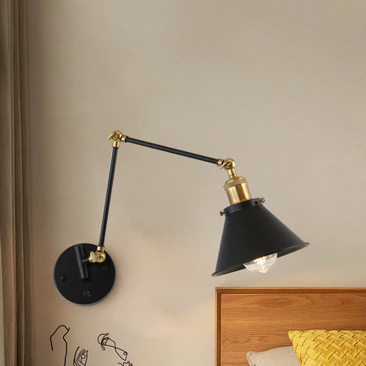 Retractable Round Horn Shape Iron 1-Light Wall Sconce Lamp