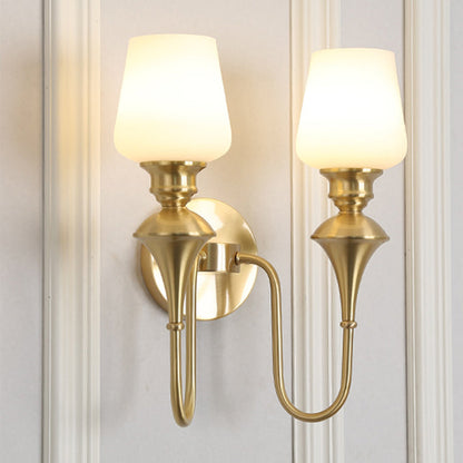 Curved Brass Frame Glass Shade 1/2 Light Wall Sconce Lamp