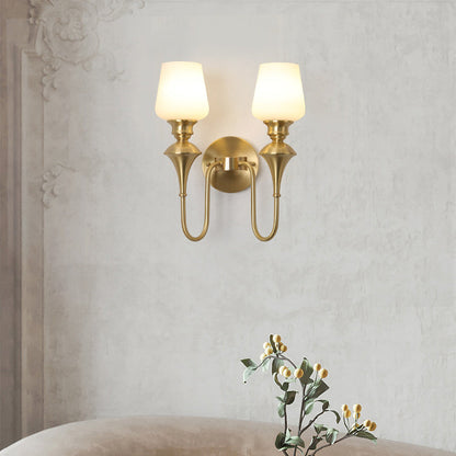 Curved Brass Frame Glass Shade 1/2 Light Wall Sconce Lamp