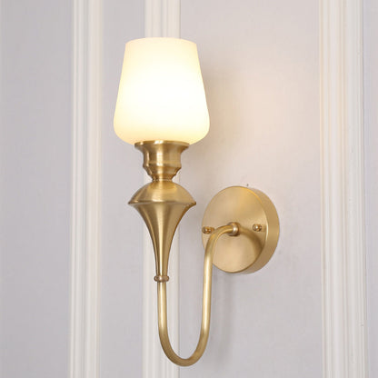 Curved Brass Frame Glass Shade 1/2 Light Wall Sconce Lamp