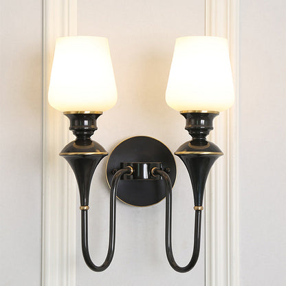 Curved Brass Frame Glass Shade 1/2 Light Wall Sconce Lamp