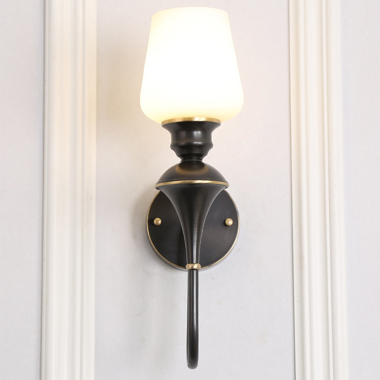 Curved Brass Frame Glass Shade 1/2 Light Wall Sconce Lamp