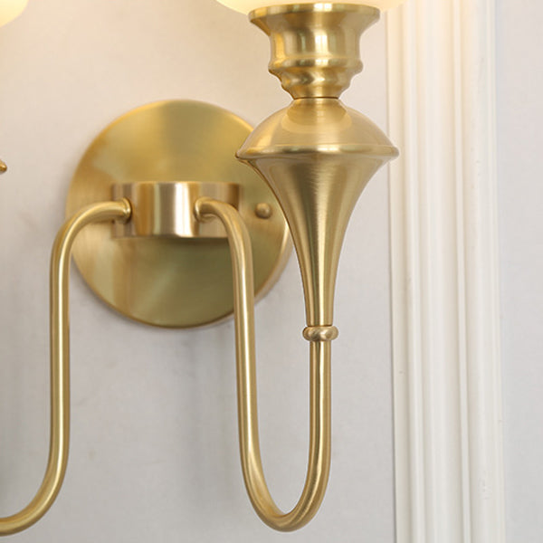 Curved Brass Frame Glass Shade 1/2 Light Wall Sconce Lamp