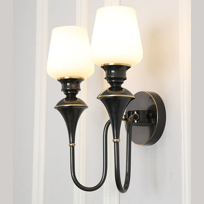 Curved Brass Frame Glass Shade 1/2 Light Wall Sconce Lamp