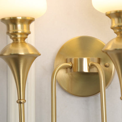 Curved Brass Frame Glass Shade 1/2 Light Wall Sconce Lamp