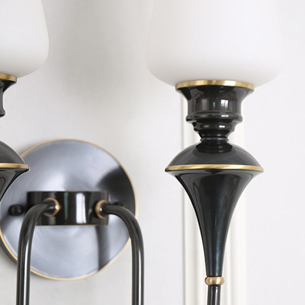 Curved Brass Frame Glass Shade 1/2 Light Wall Sconce Lamp