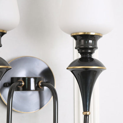 Curved Brass Frame Glass Shade 1/2 Light Wall Sconce Lamp