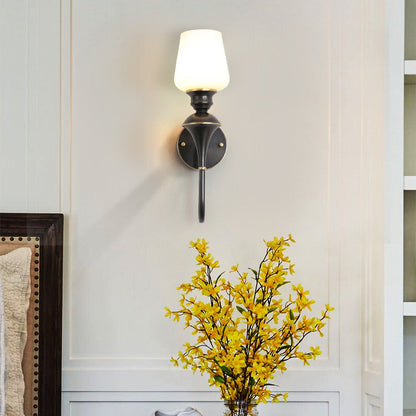 Curved Brass Frame Glass Shade 1/2 Light Wall Sconce Lamp