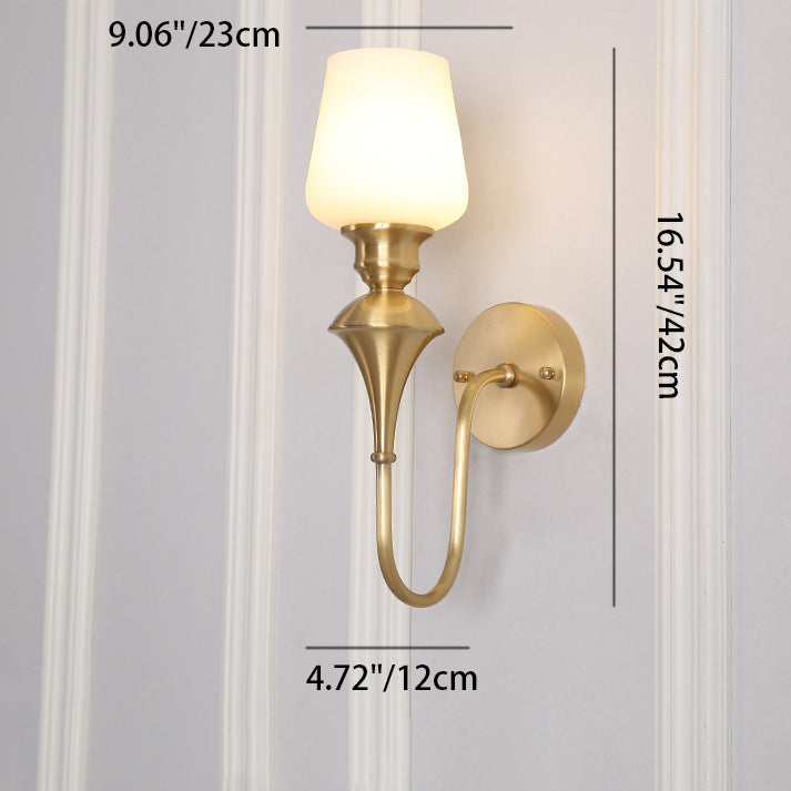 Curved Brass Frame Glass Shade 1/2 Light Wall Sconce Lamp