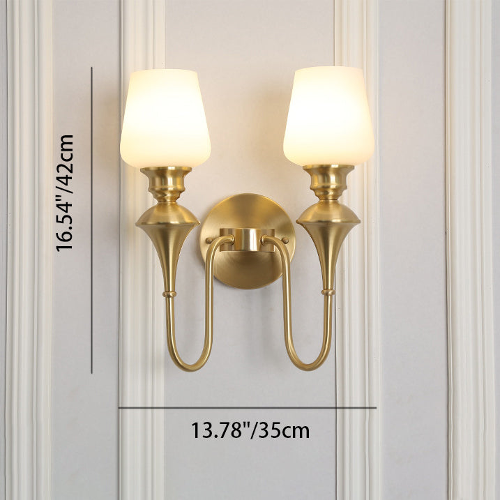 Curved Brass Frame Glass Shade 1/2 Light Wall Sconce Lamp