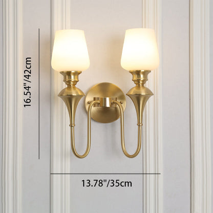 Curved Brass Frame Glass Shade 1/2 Light Wall Sconce Lamp
